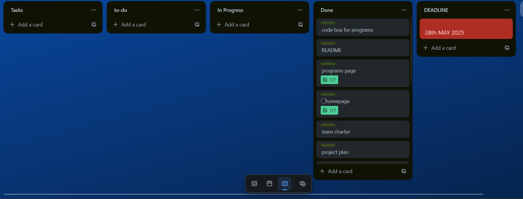 Our completed trello board